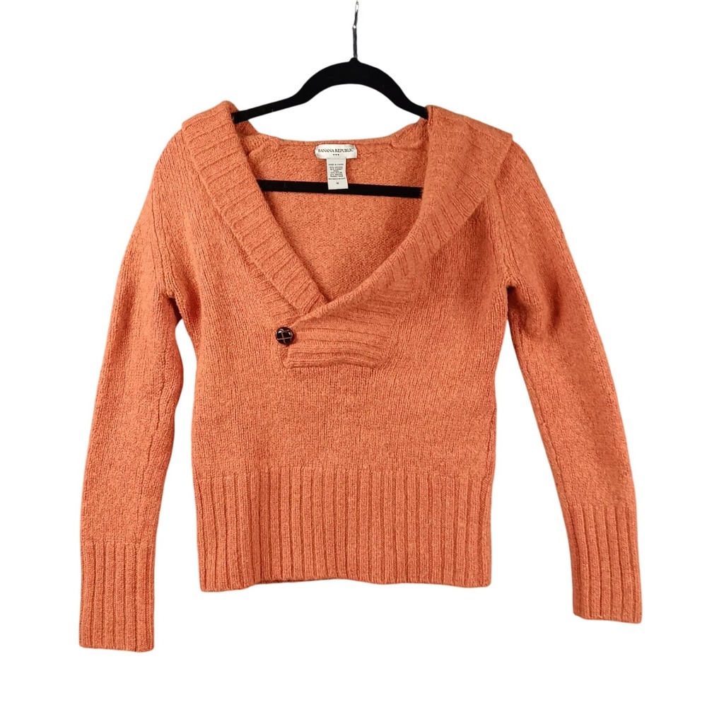 Banana Republic‎ Orange Shawl Collar Wool Angora Blend Button Sweater Women's M